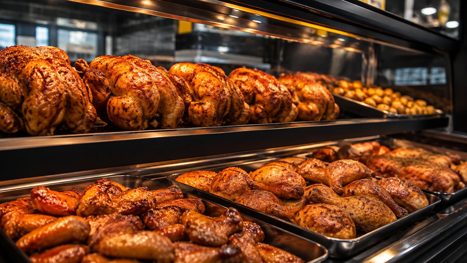 Poulets rôtis et volailles à la rôtissoire en boutique